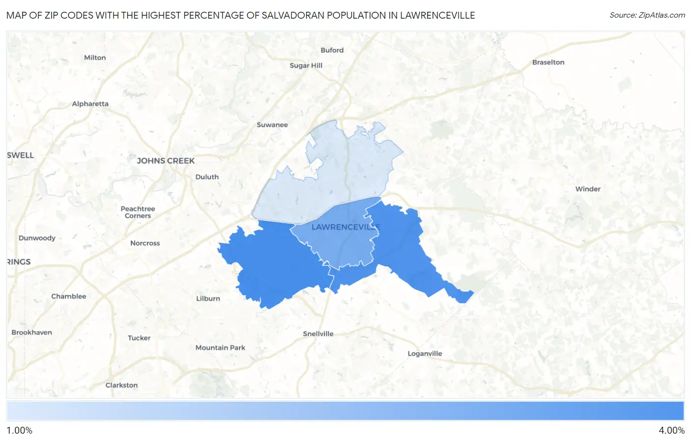 Zip Codes with the Highest Percentage of Salvadoran Population in Lawrenceville Map