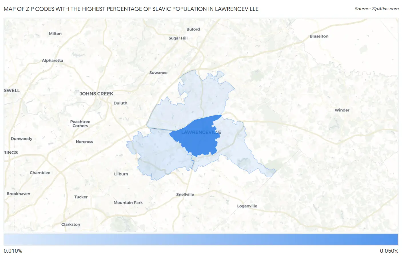 Zip Codes with the Highest Percentage of Slavic Population in Lawrenceville Map