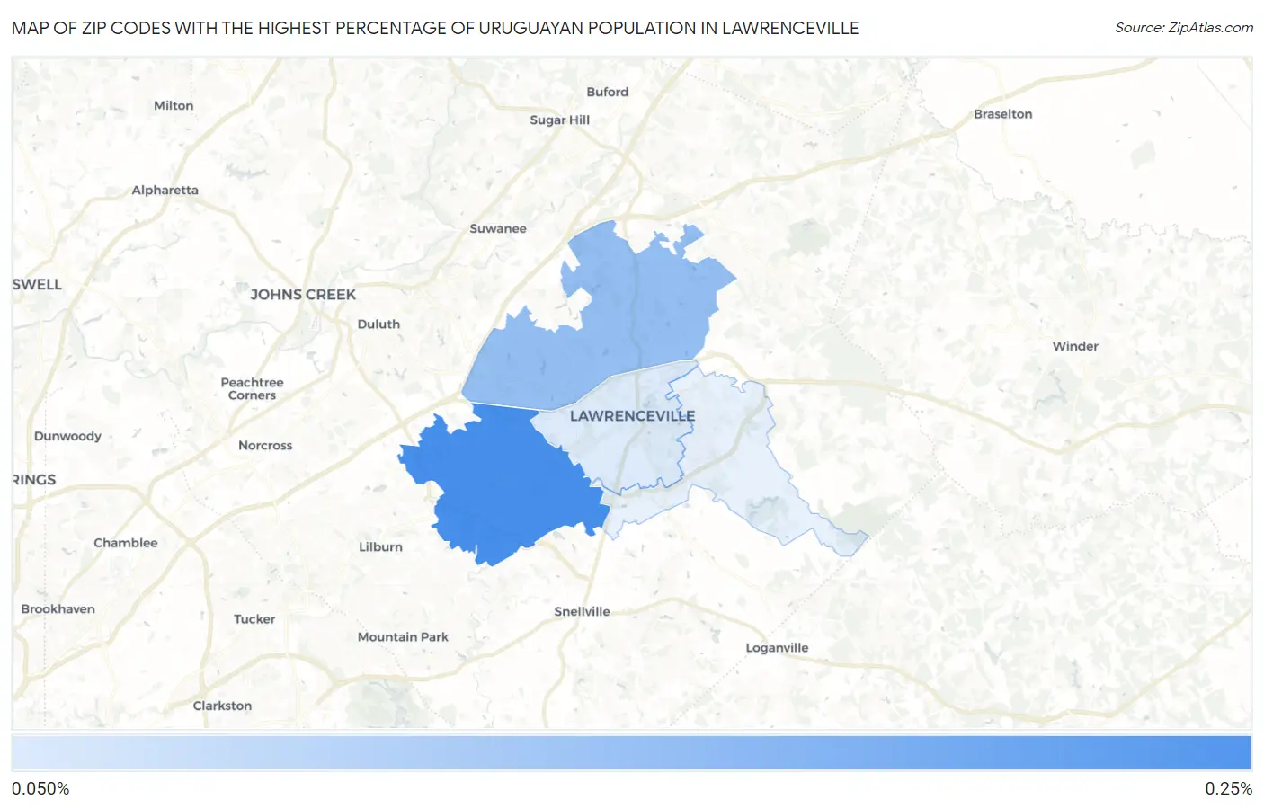 Zip Codes with the Highest Percentage of Uruguayan Population in Lawrenceville Map