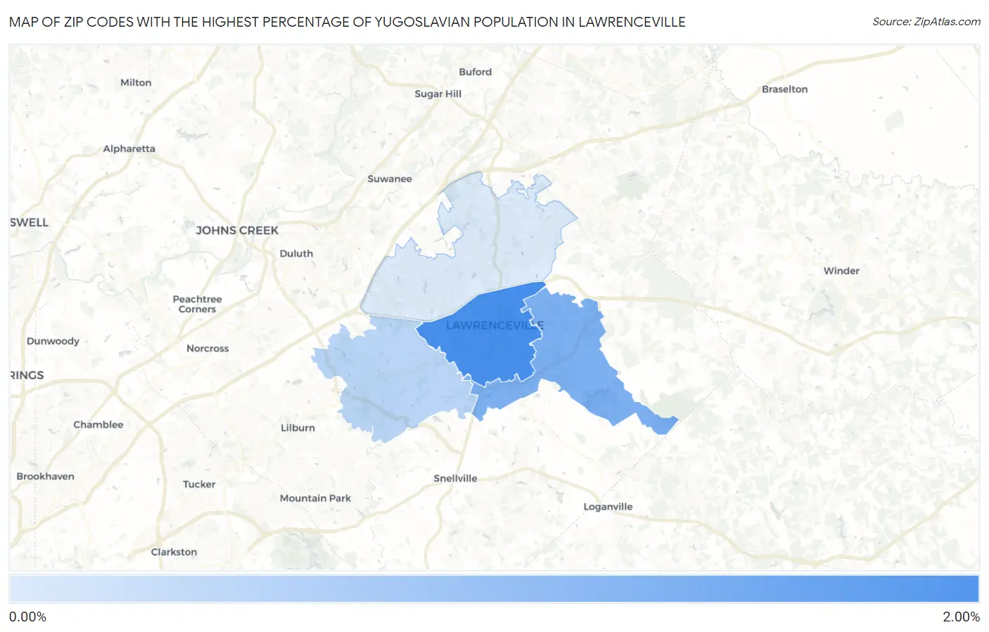 Zip Codes with the Highest Percentage of Yugoslavian Population in Lawrenceville Map