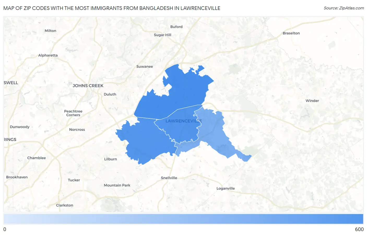 Zip Codes with the Most Immigrants from Bangladesh in Lawrenceville Map