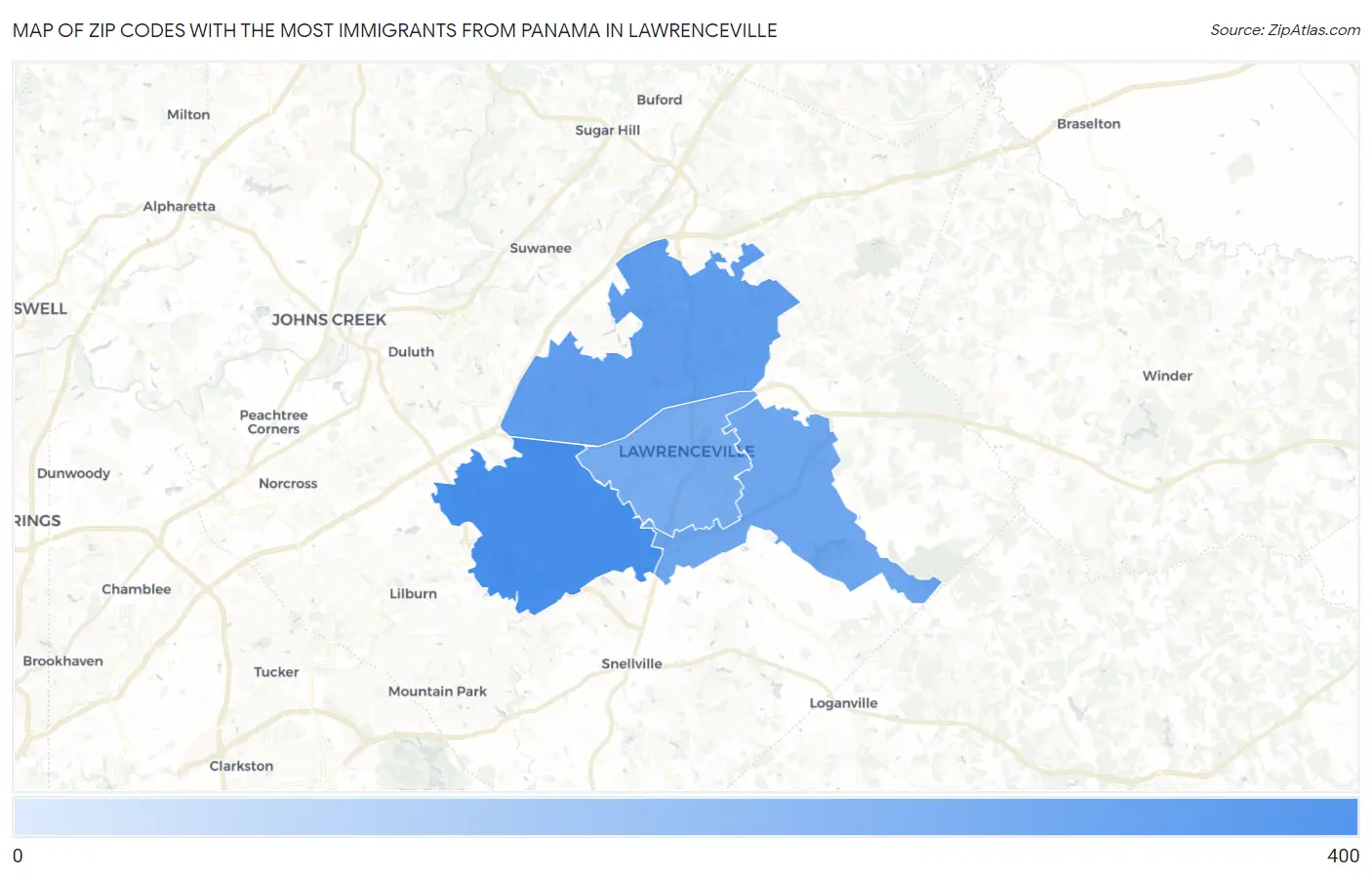 Zip Codes with the Most Immigrants from Panama in Lawrenceville Map