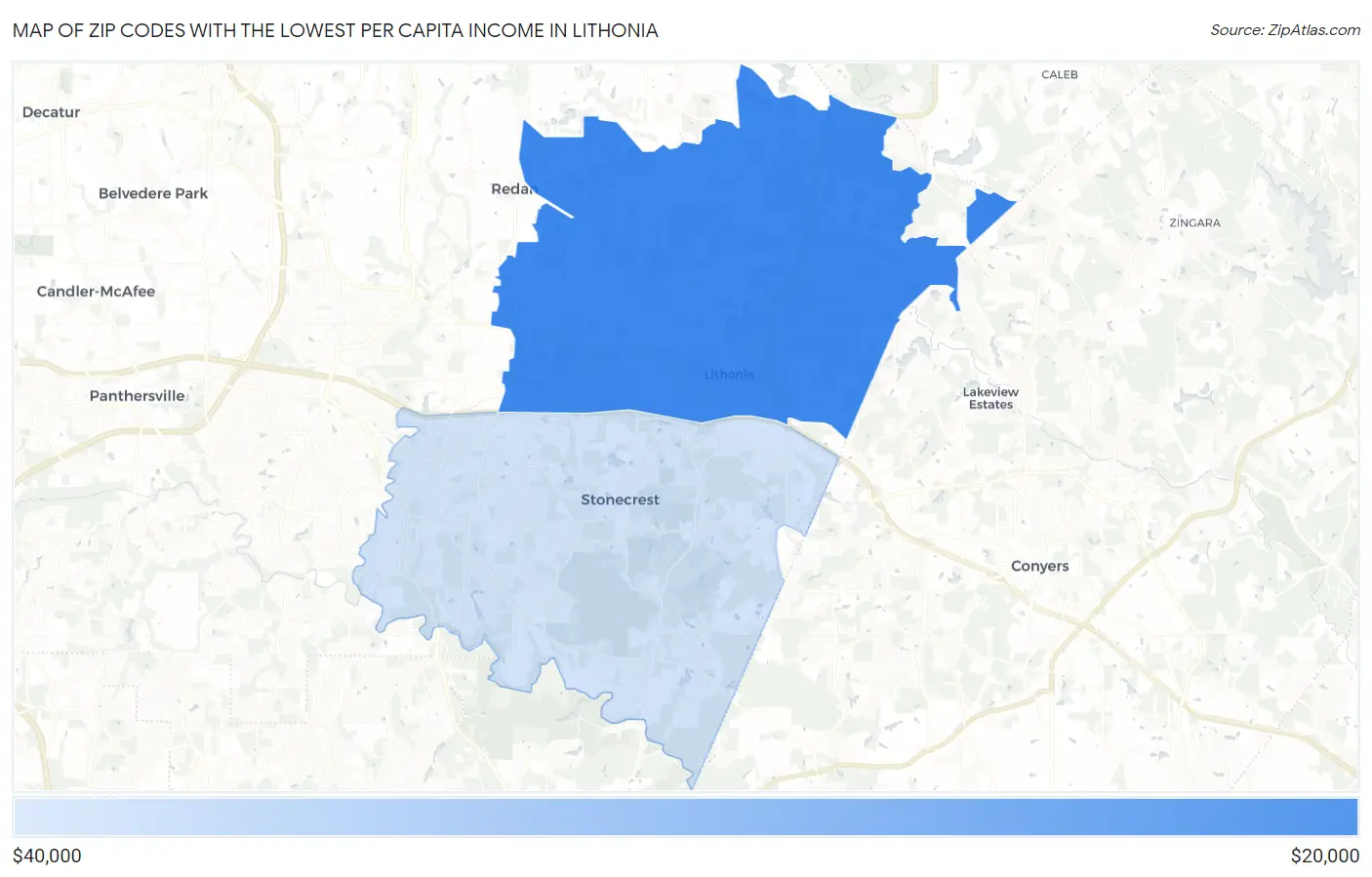 Zip Codes with the Lowest Per Capita Income in Lithonia Map