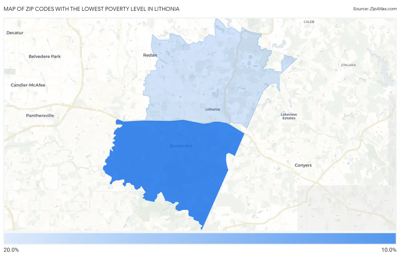 Zip Codes with the Lowest Poverty Level in Lithonia Map