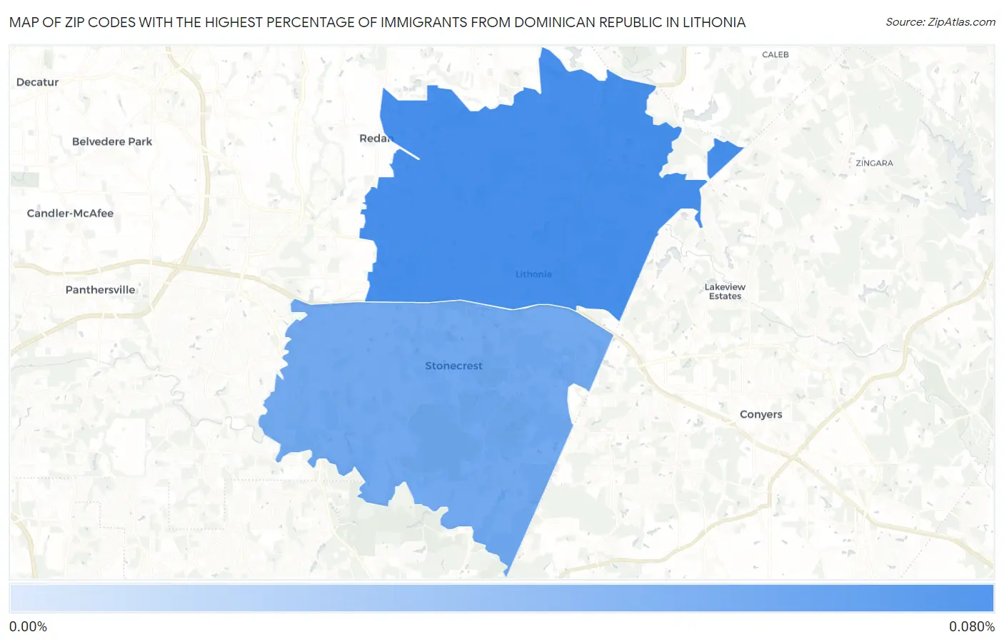 Zip Codes with the Highest Percentage of Immigrants from Dominican Republic in Lithonia Map