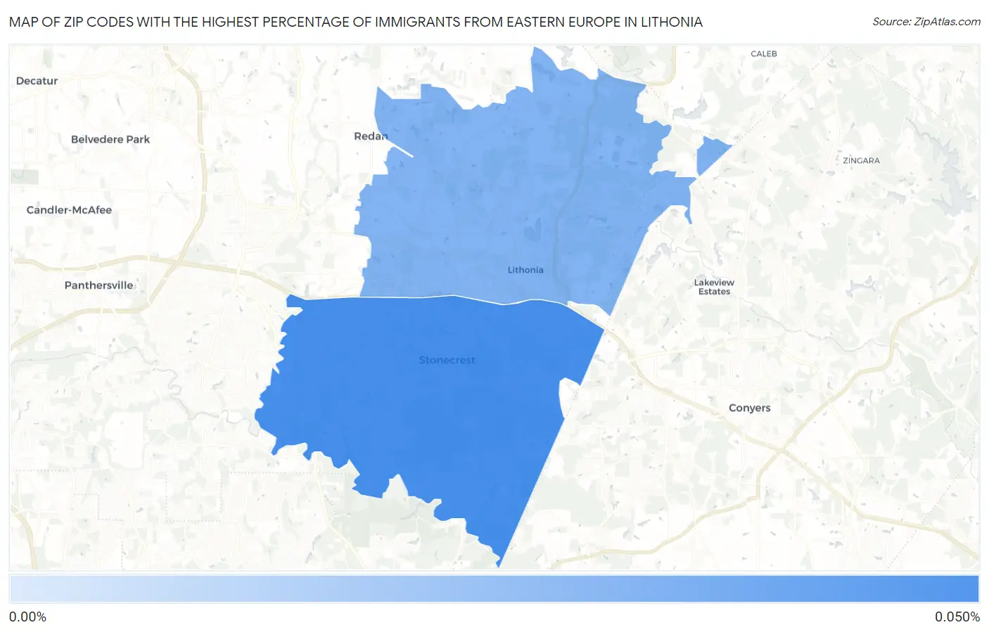 Zip Codes with the Highest Percentage of Immigrants from Eastern Europe in Lithonia Map