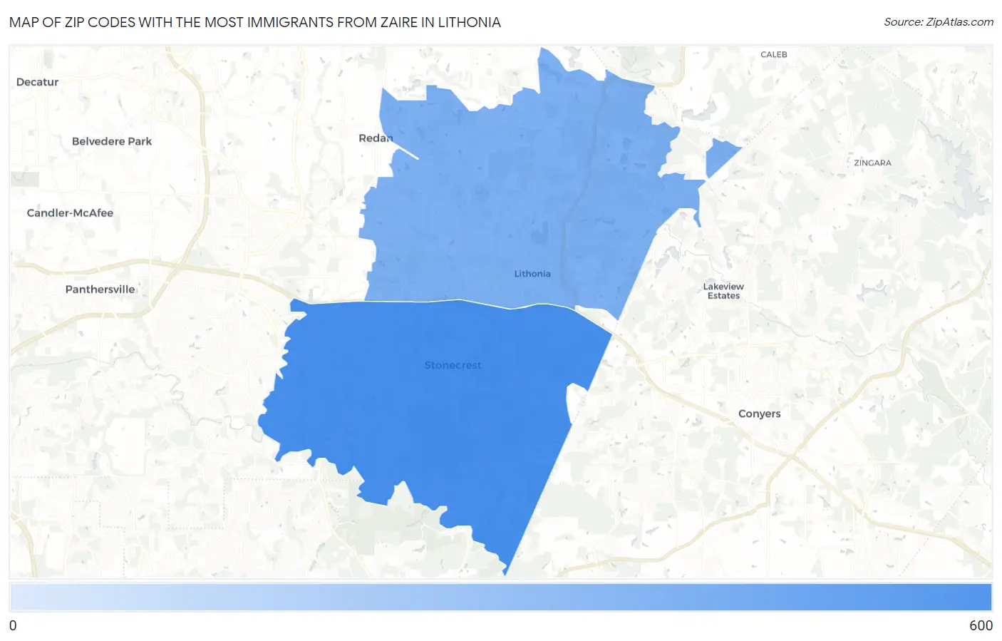 Zip Codes with the Most Immigrants from Zaire in Lithonia Map