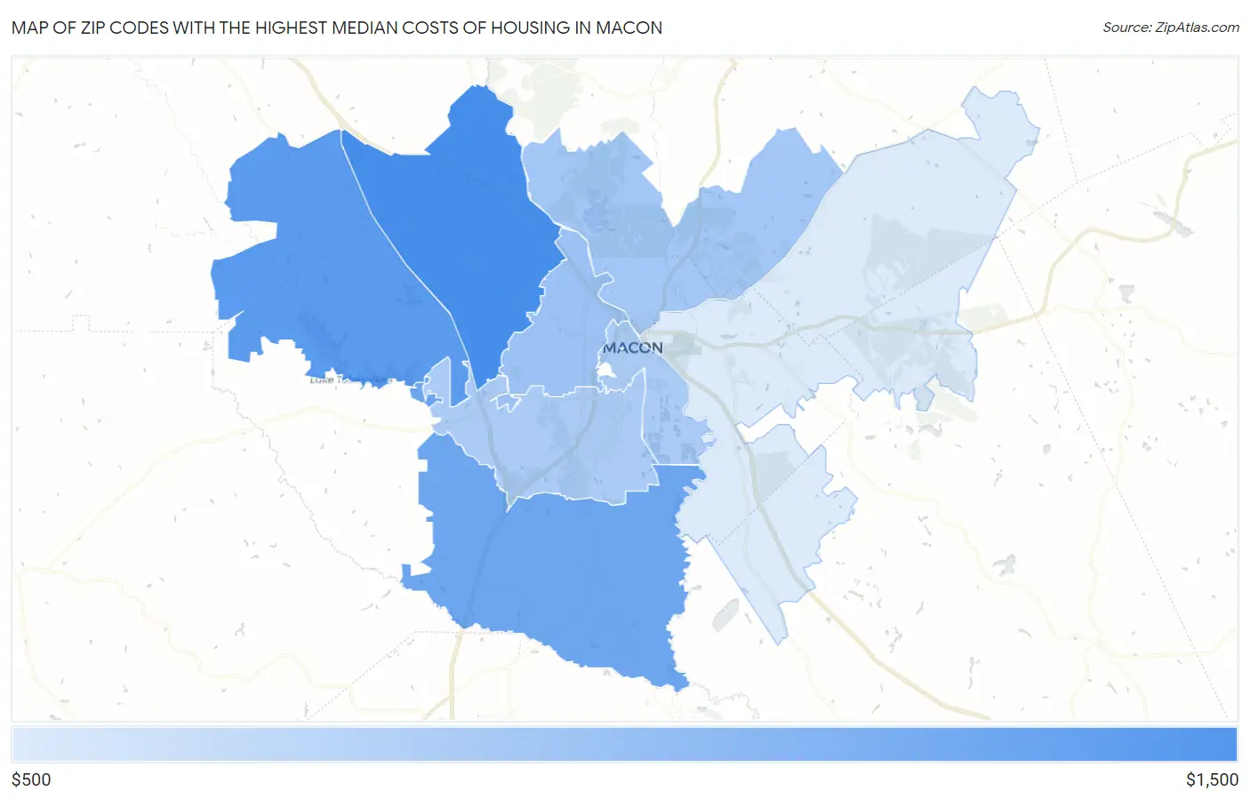 Zip Codes with the Highest Median Costs of Housing in Macon Map