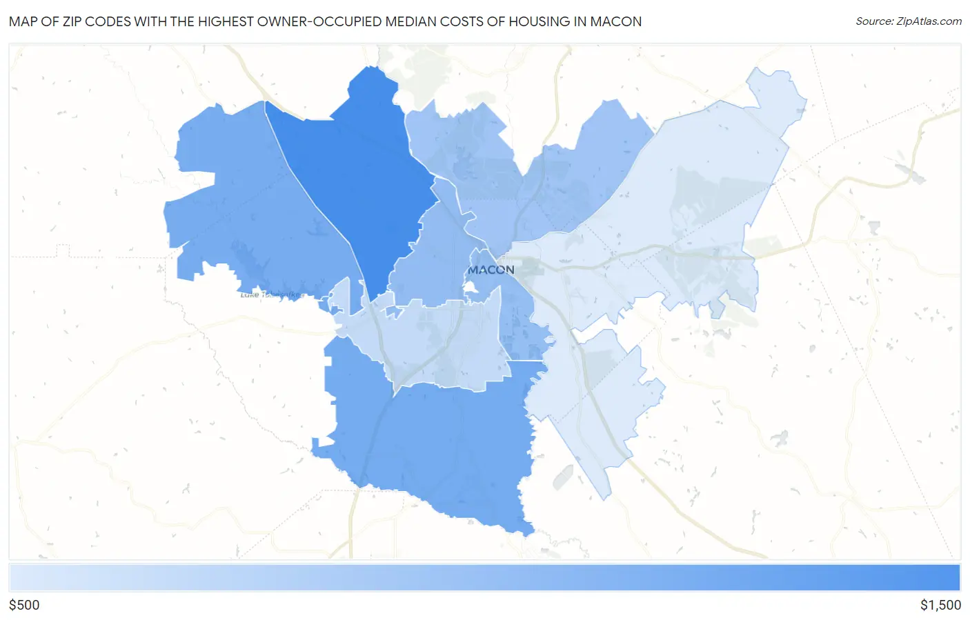 Zip Codes with the Highest Owner-Occupied Median Costs of Housing in Macon Map