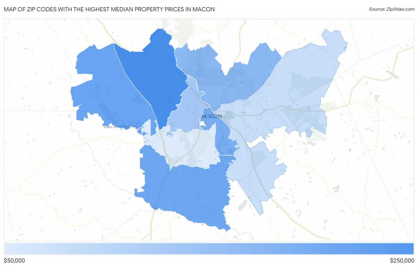Zip Codes with the Highest Median Property Prices in Macon Map