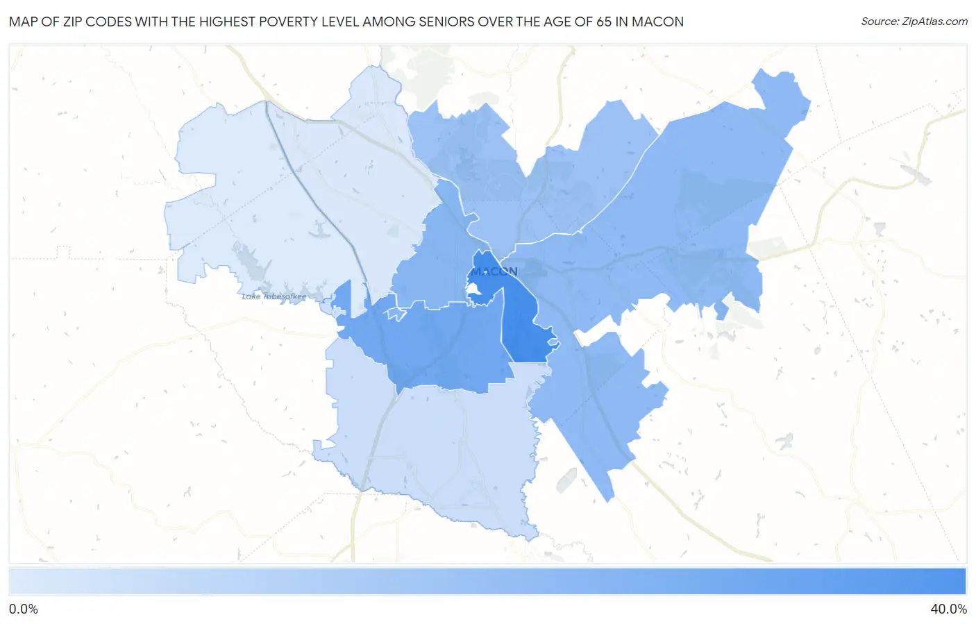 Zip Codes with the Highest Poverty Level Among Seniors Over the Age of 65 in Macon Map
