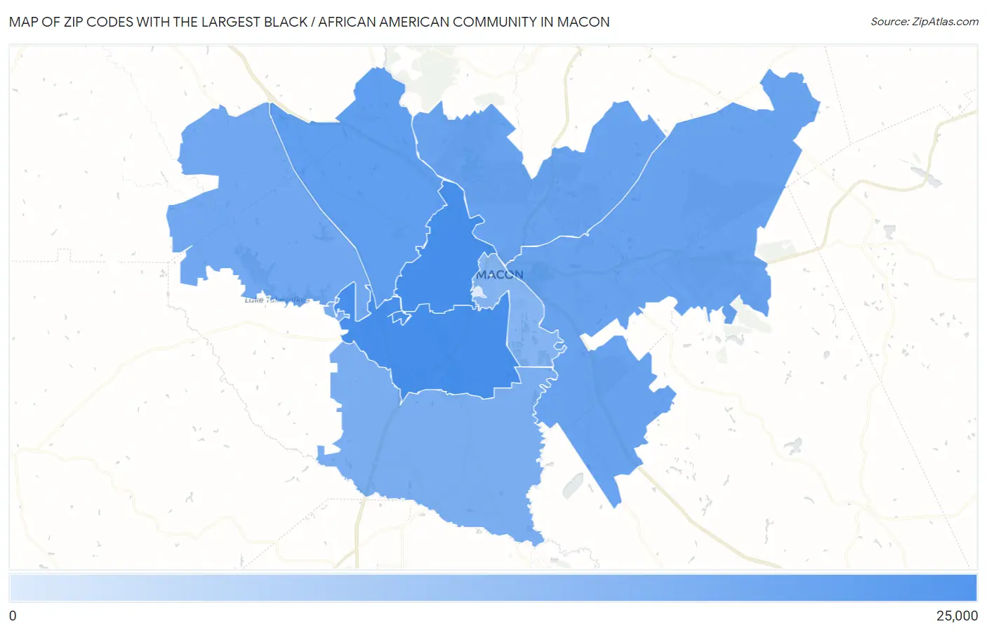 Zip Codes with the Largest Black / African American Community in Macon Map