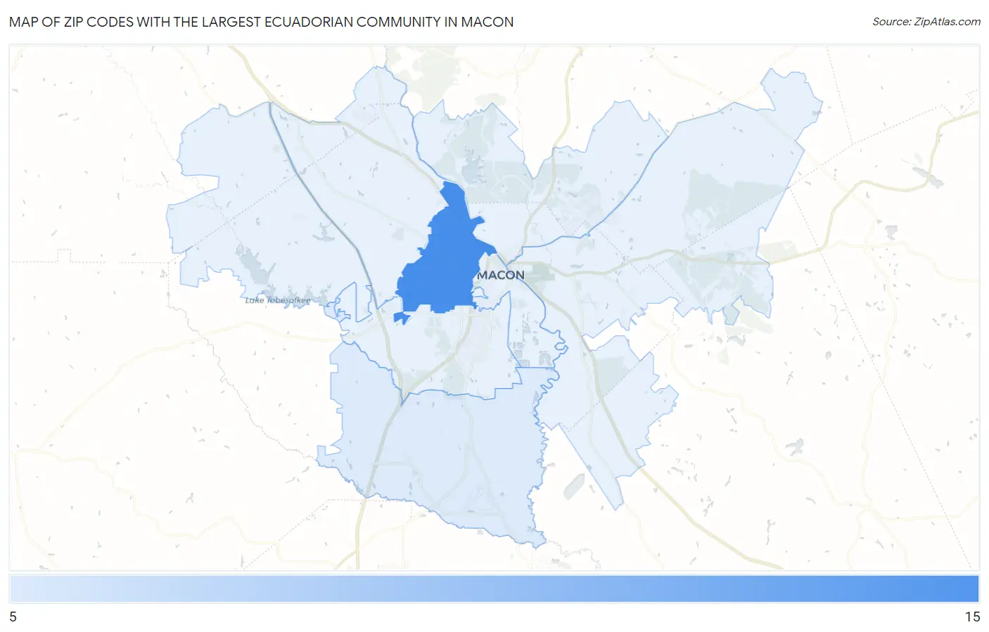 Zip Codes with the Largest Ecuadorian Community in Macon Map