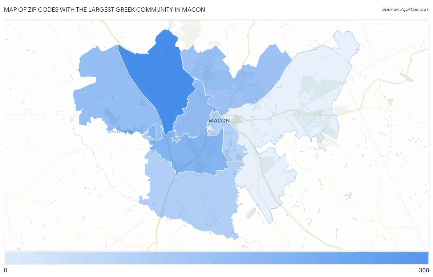 Zip Codes with the Largest Greek Community in Macon Map