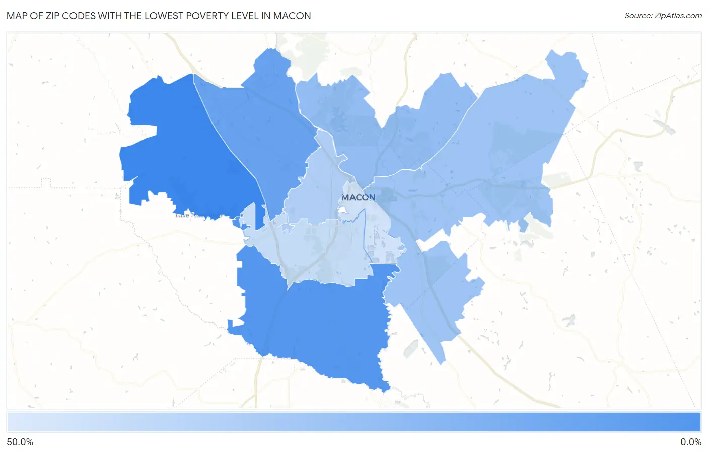 Zip Codes with the Lowest Poverty Level in Macon Map