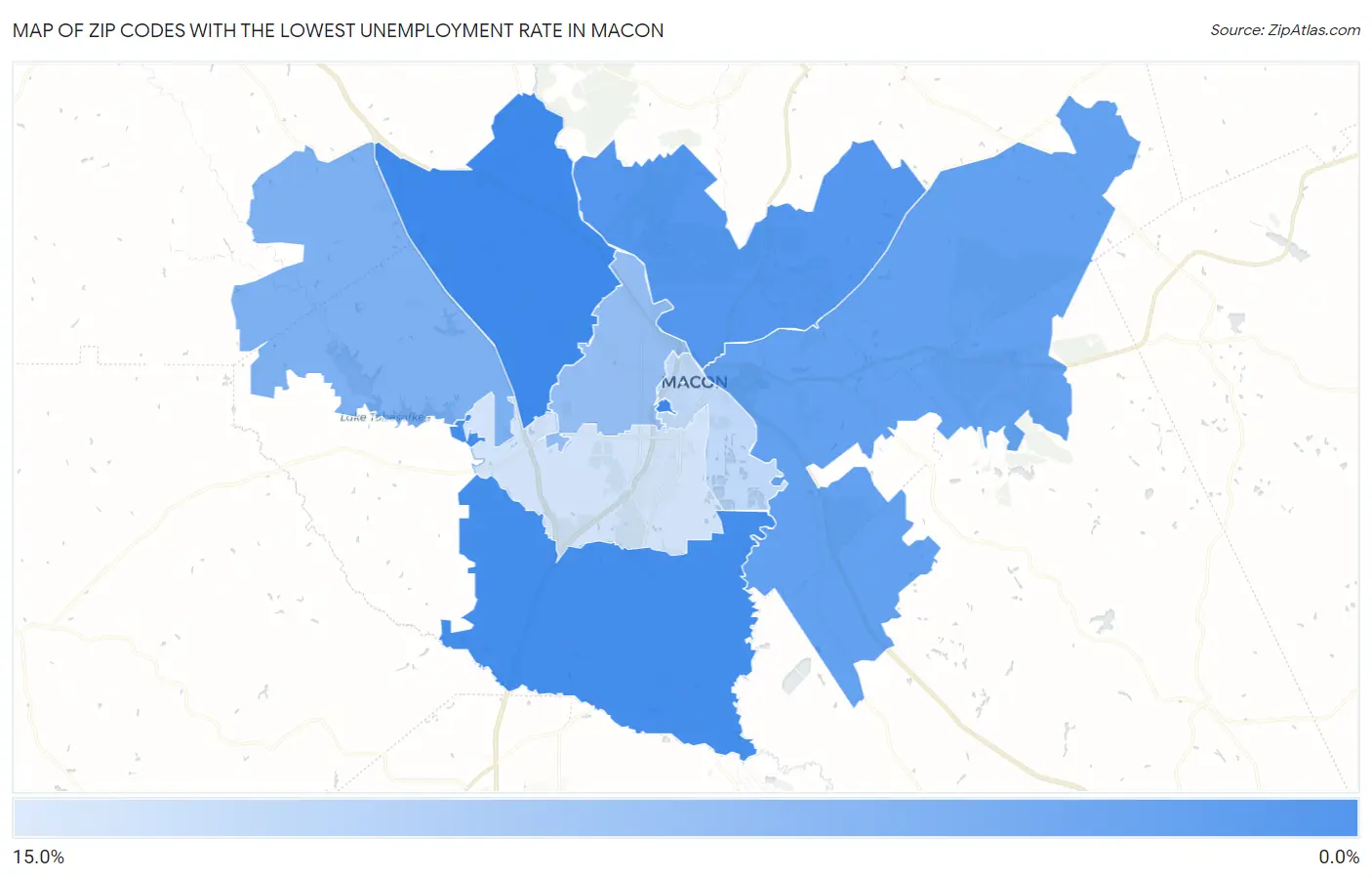 Zip Codes with the Lowest Unemployment Rate in Macon Map
