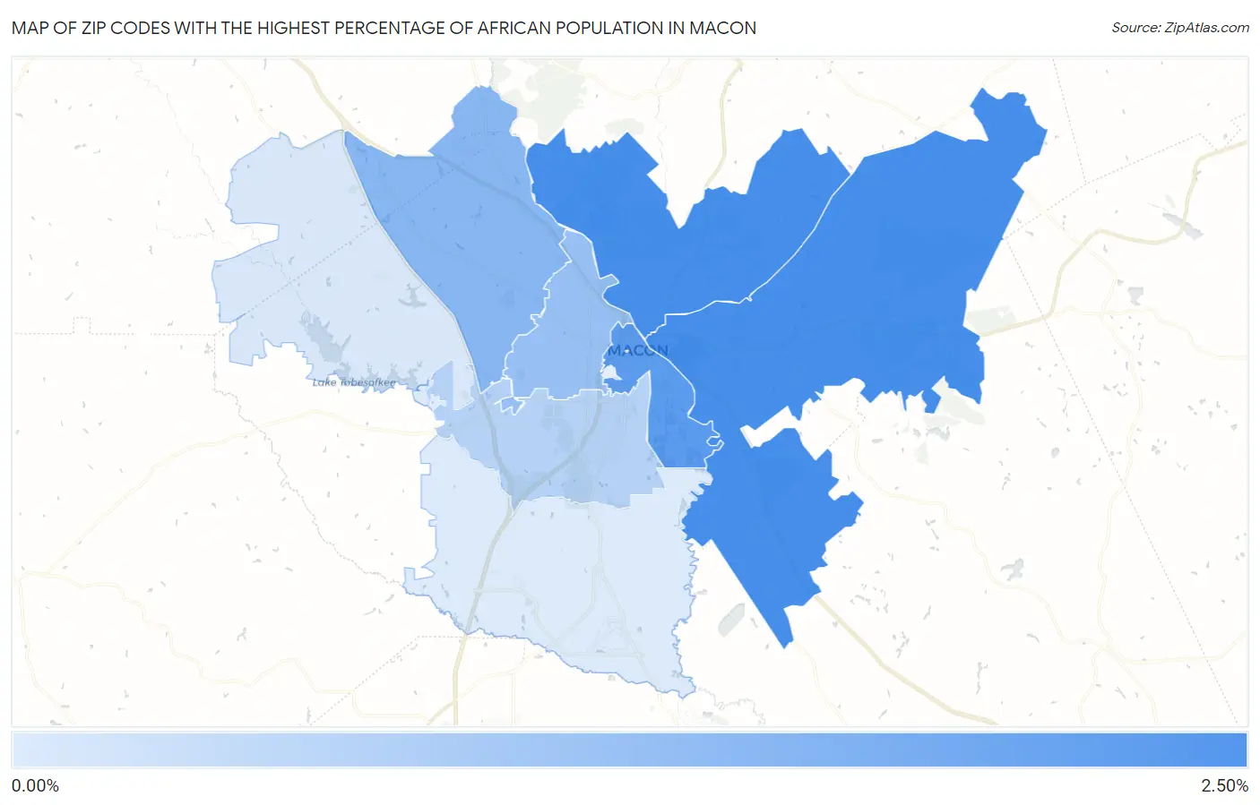 Zip Codes with the Highest Percentage of African Population in Macon Map