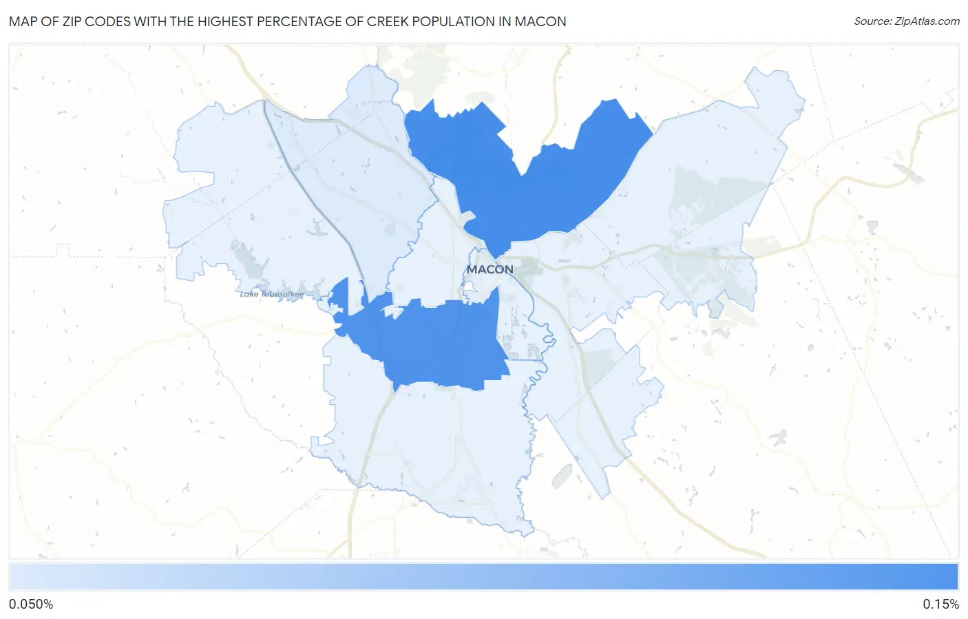 Zip Codes with the Highest Percentage of Creek Population in Macon Map