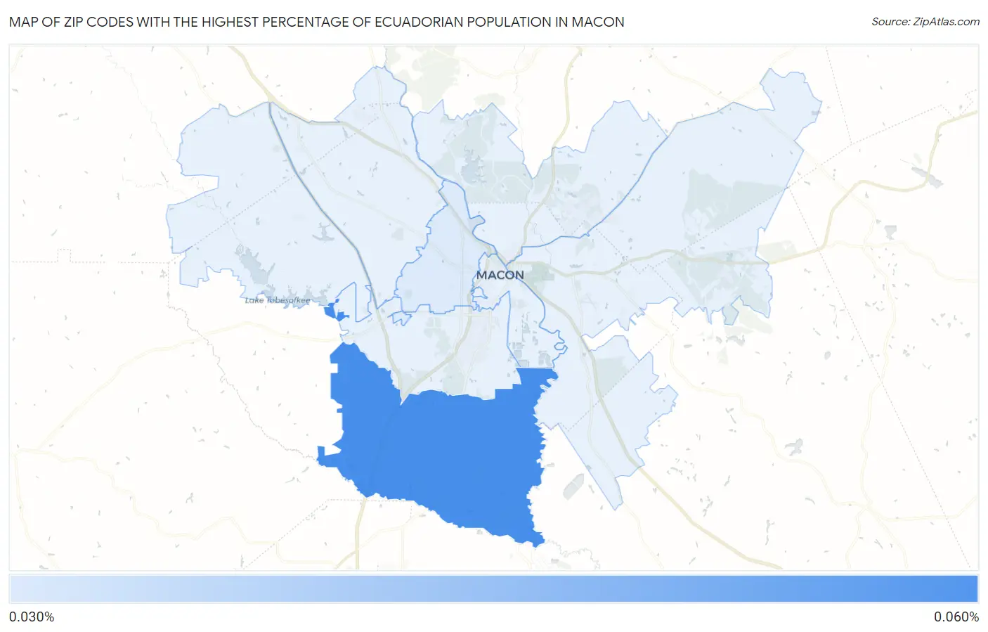 Zip Codes with the Highest Percentage of Ecuadorian Population in Macon Map