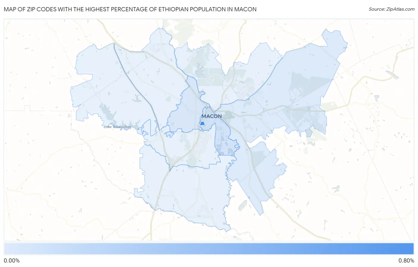 Zip Codes with the Highest Percentage of Ethiopian Population in Macon Map