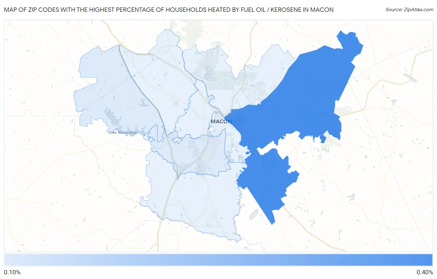 Zip Codes with the Highest Percentage of Households Heated by Fuel Oil / Kerosene in Macon Map