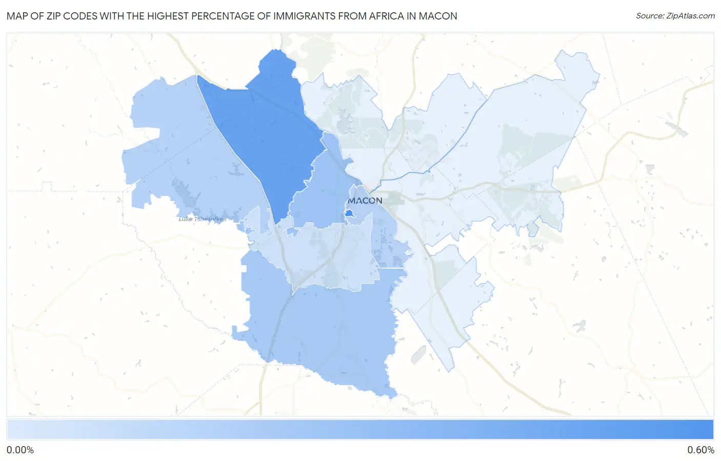 Zip Codes with the Highest Percentage of Immigrants from Africa in Macon Map