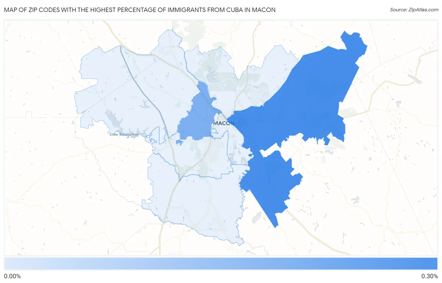Zip Codes with the Highest Percentage of Immigrants from Cuba in Macon Map