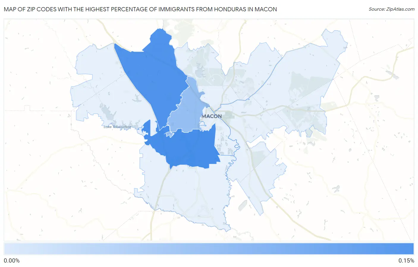 Zip Codes with the Highest Percentage of Immigrants from Honduras in Macon Map