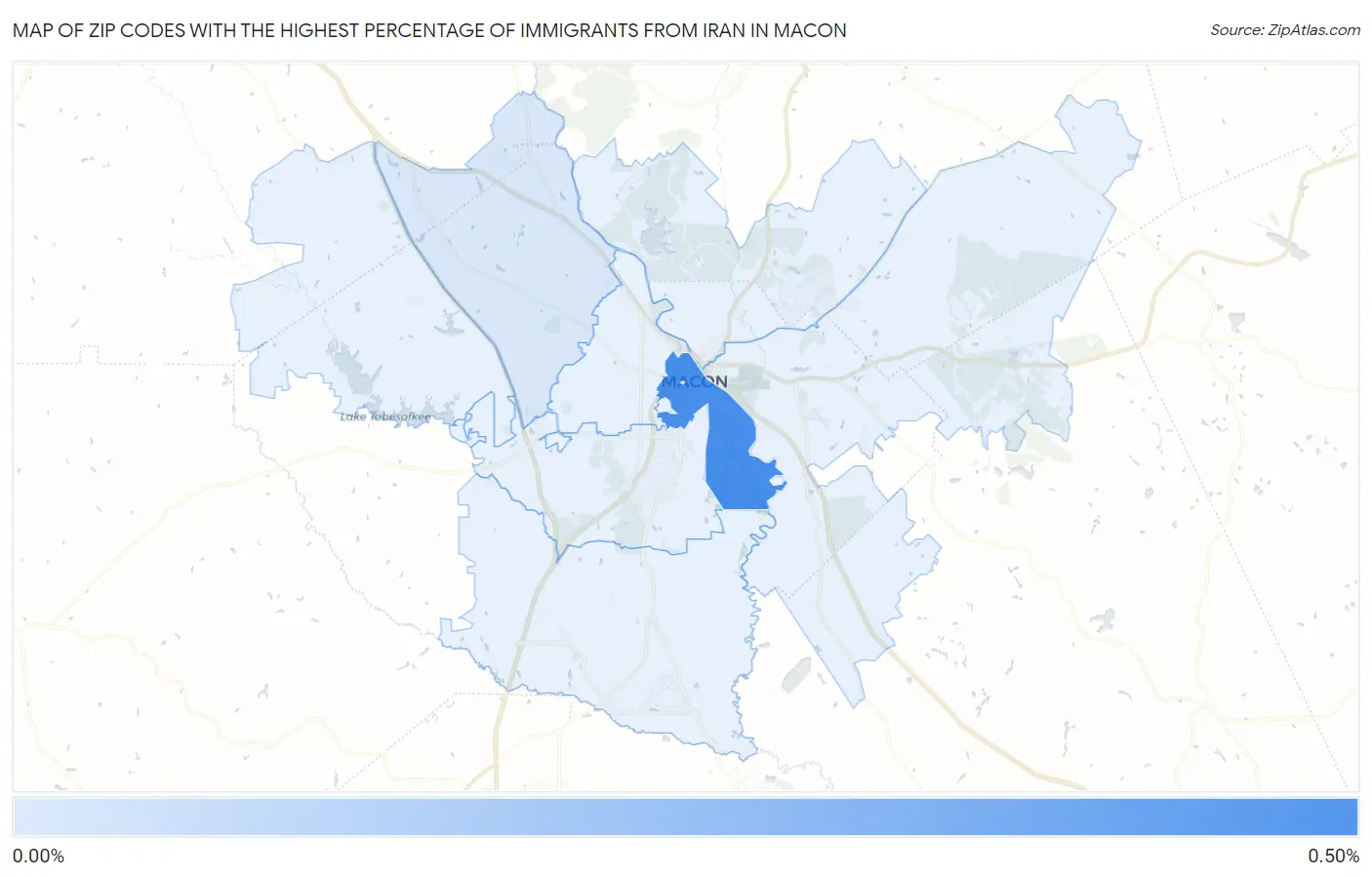 Zip Codes with the Highest Percentage of Immigrants from Iran in Macon Map