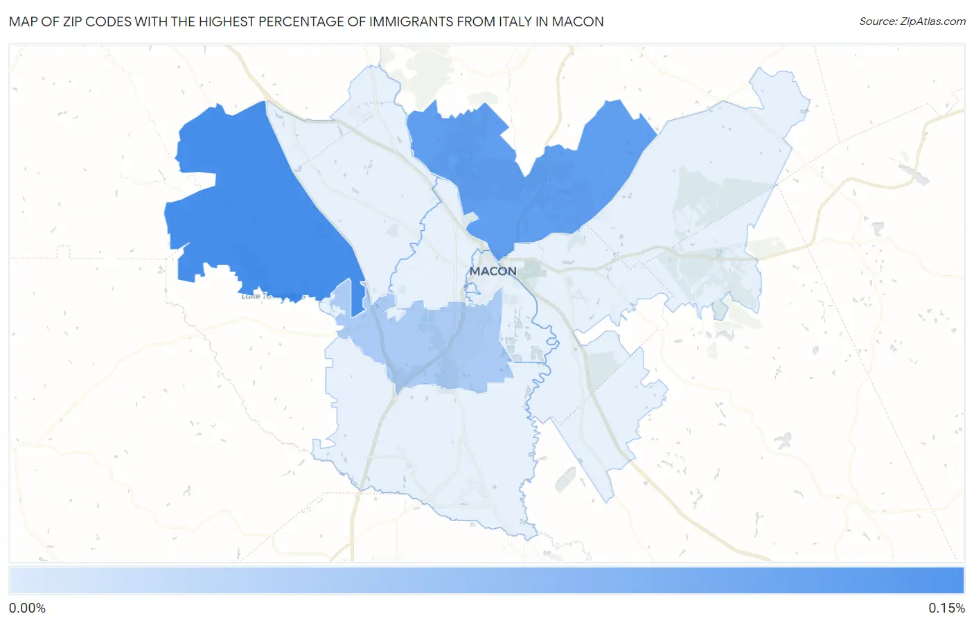 Zip Codes with the Highest Percentage of Immigrants from Italy in Macon Map