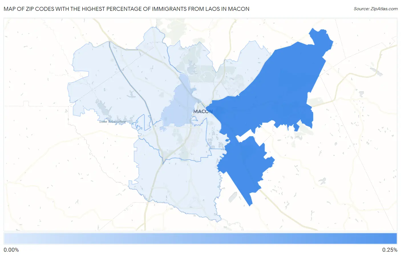 Zip Codes with the Highest Percentage of Immigrants from Laos in Macon Map
