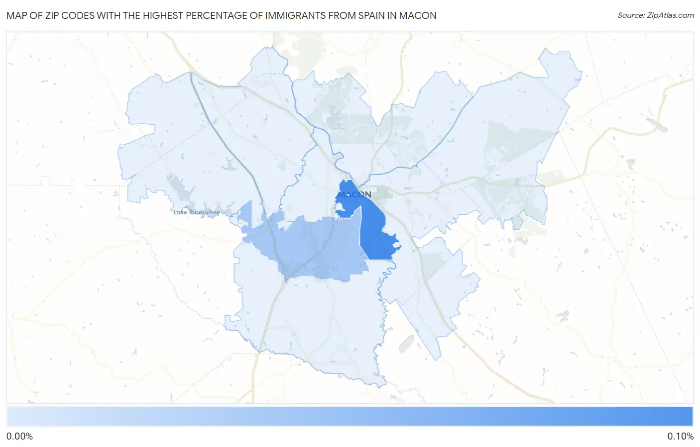 Zip Codes with the Highest Percentage of Immigrants from Spain in Macon Map