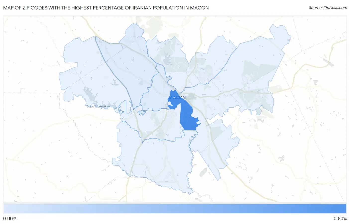 Zip Codes with the Highest Percentage of Iranian Population in Macon Map