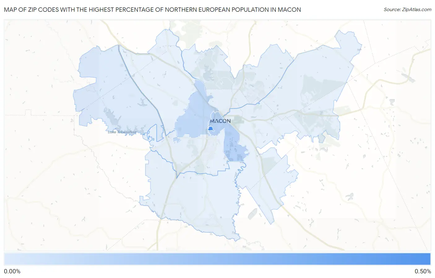 Zip Codes with the Highest Percentage of Northern European Population in Macon Map