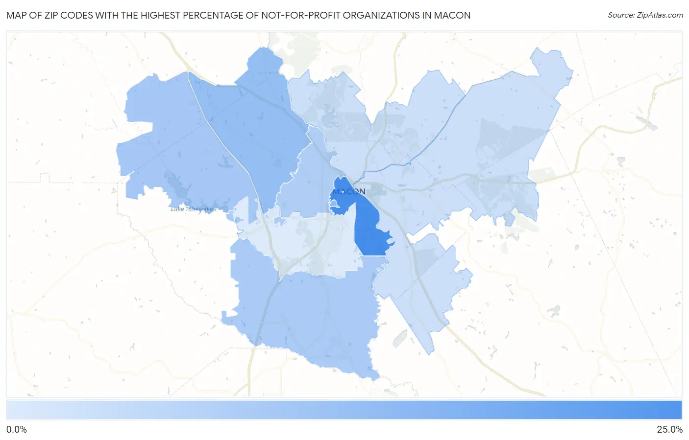 Zip Codes with the Highest Percentage of Not-for-profit Organizations in Macon Map