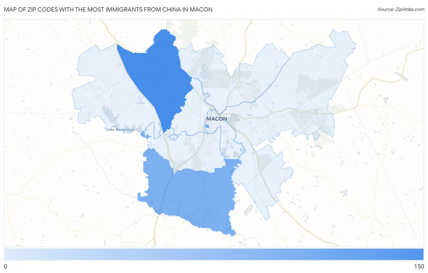 Zip Codes with the Most Immigrants from China in Macon Map