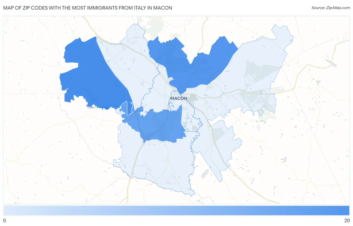 Zip Codes with the Most Immigrants from Italy in Macon Map