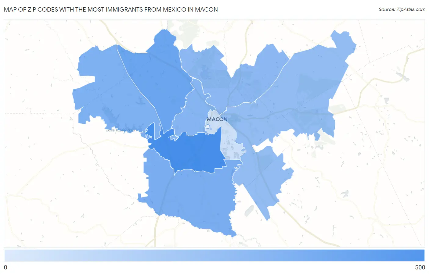 Zip Codes with the Most Immigrants from Mexico in Macon Map