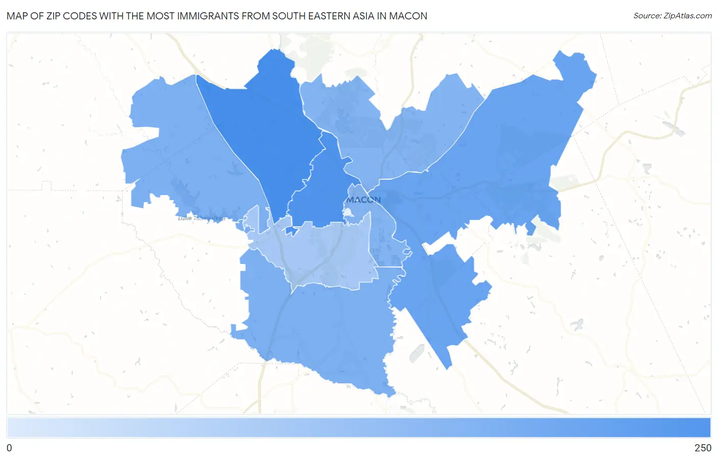 Zip Codes with the Most Immigrants from South Eastern Asia in Macon Map
