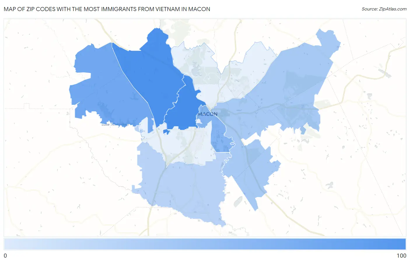Zip Codes with the Most Immigrants from Vietnam in Macon Map