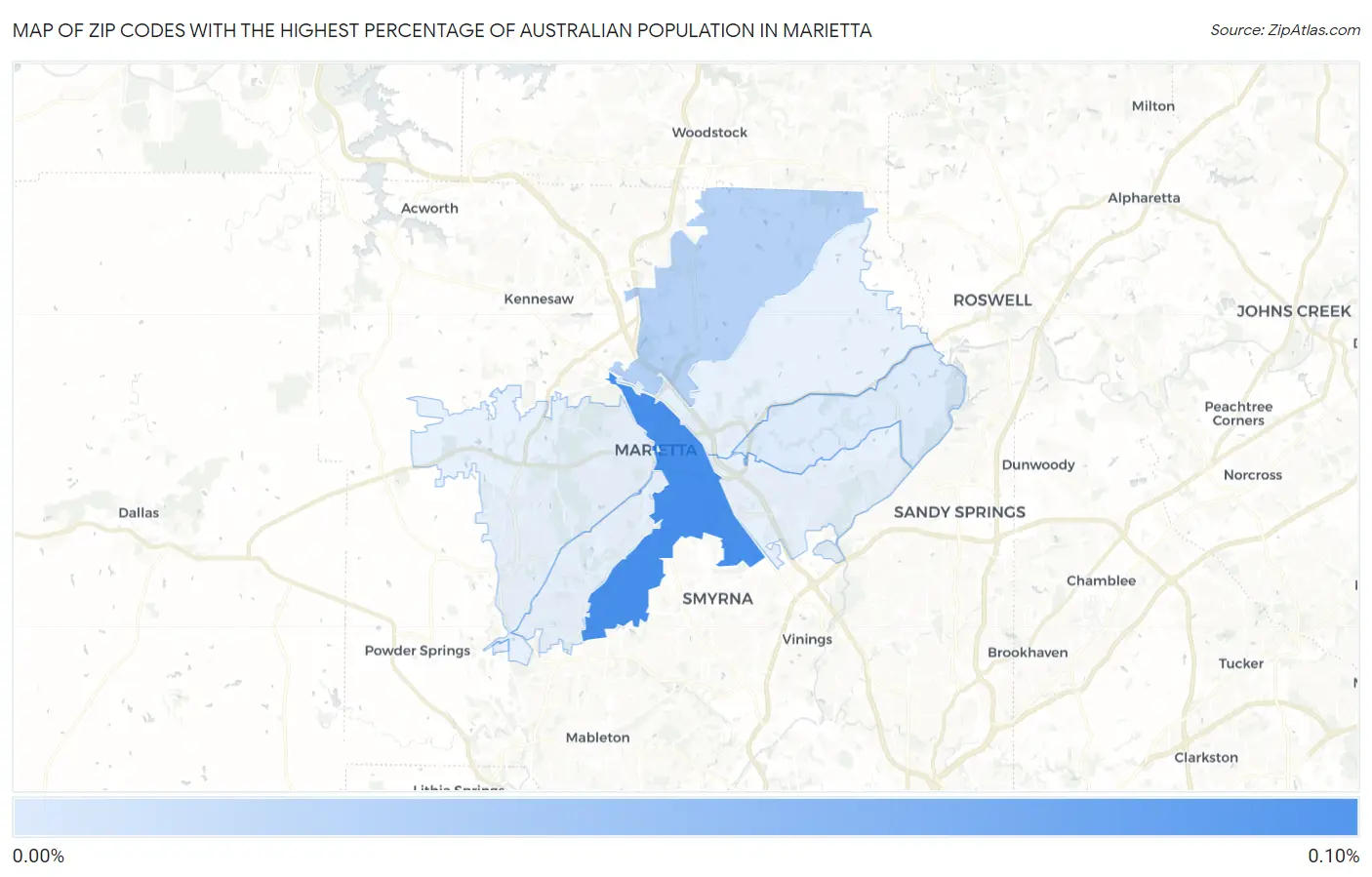 Zip Codes with the Highest Percentage of Australian Population in Marietta Map