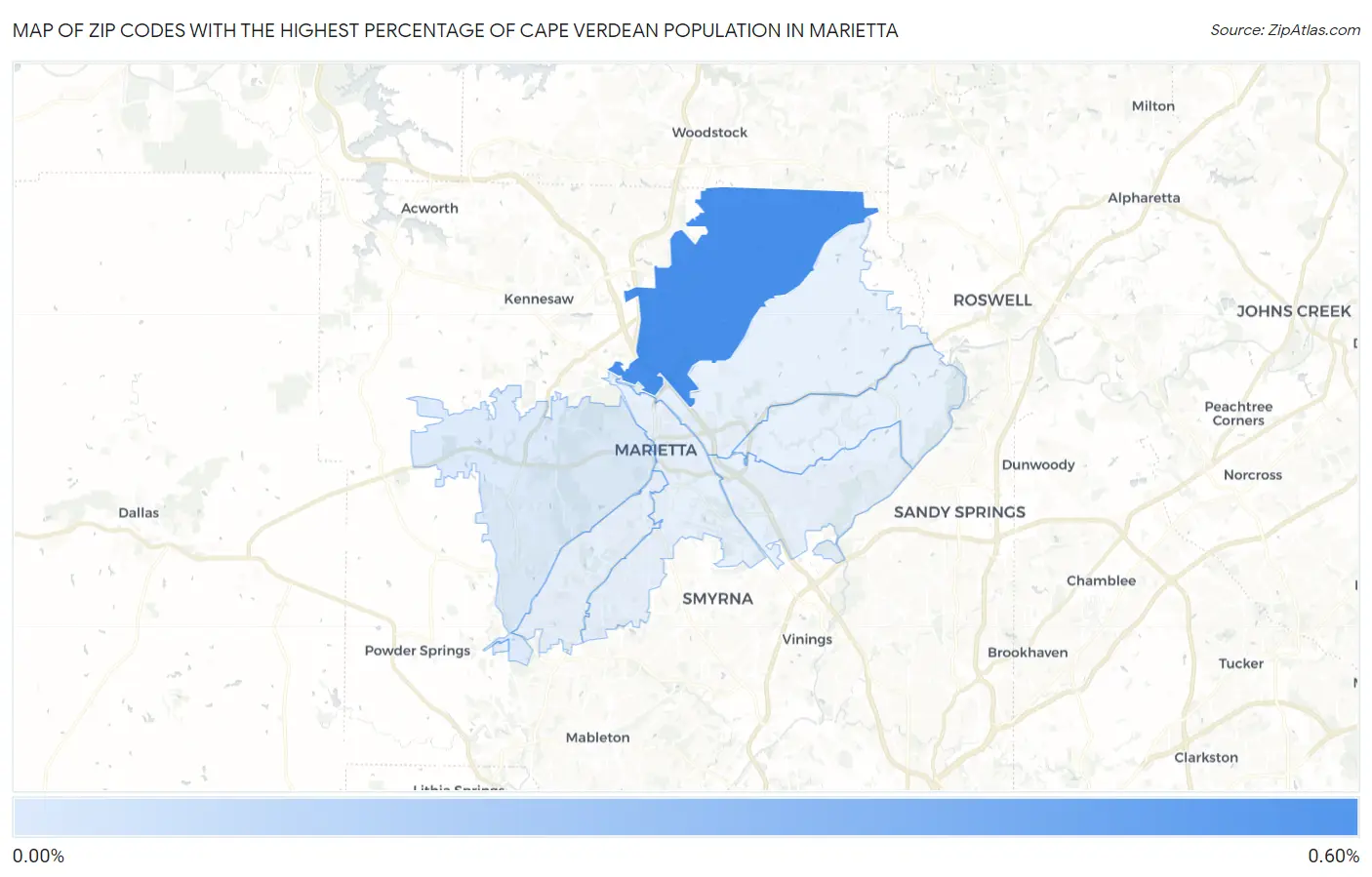 Zip Codes with the Highest Percentage of Cape Verdean Population in Marietta Map