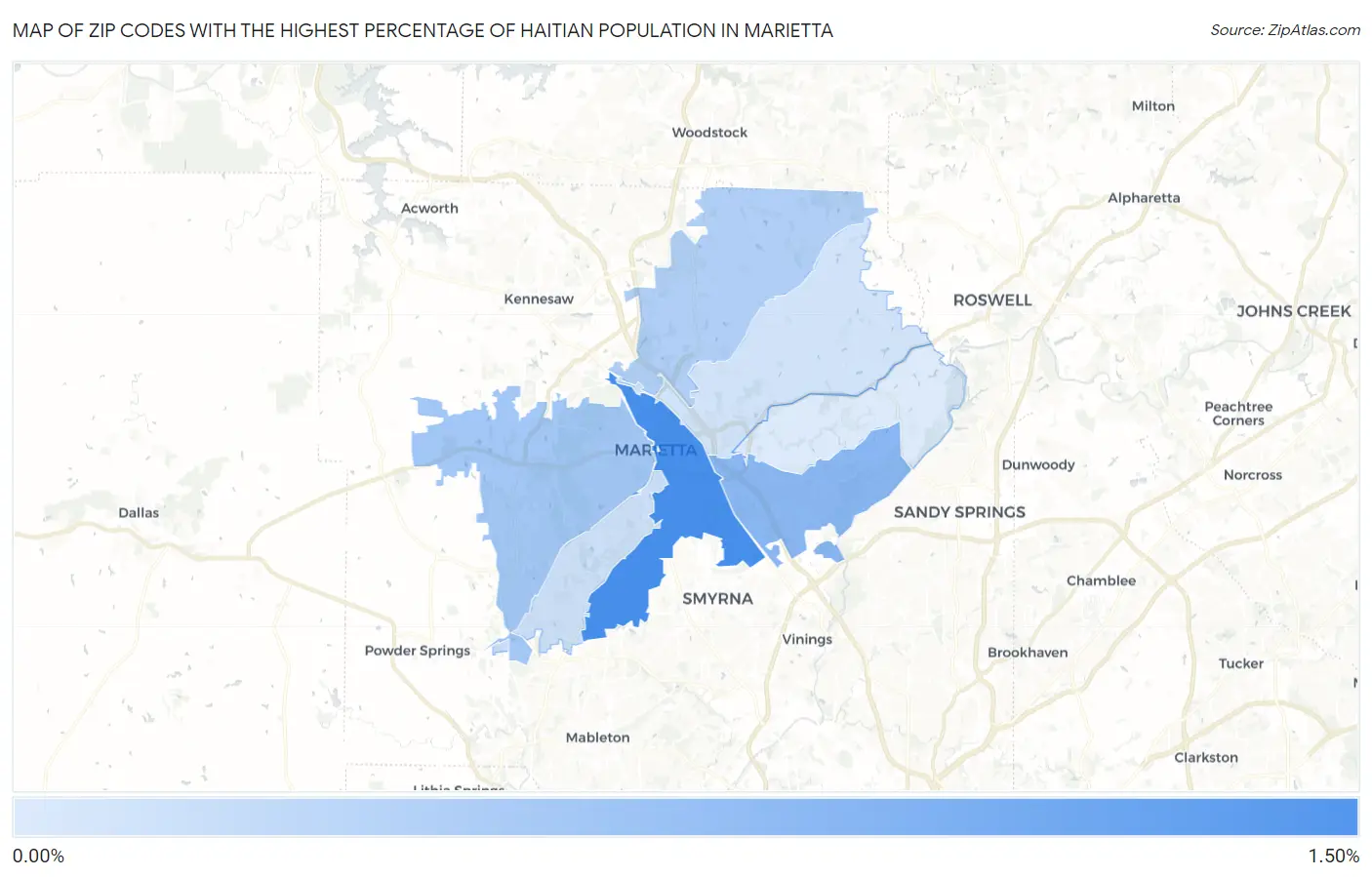 Zip Codes with the Highest Percentage of Haitian Population in Marietta Map