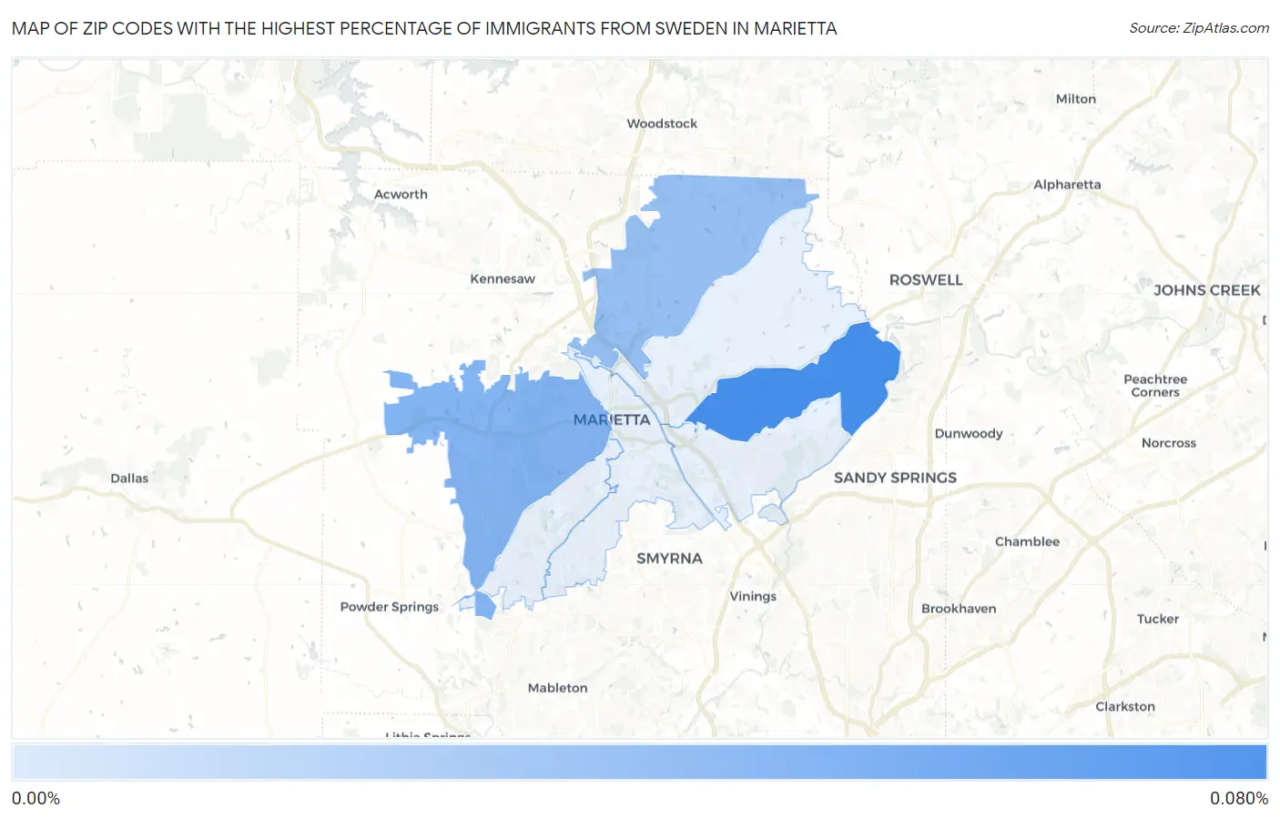 Zip Codes with the Highest Percentage of Immigrants from Sweden in Marietta Map