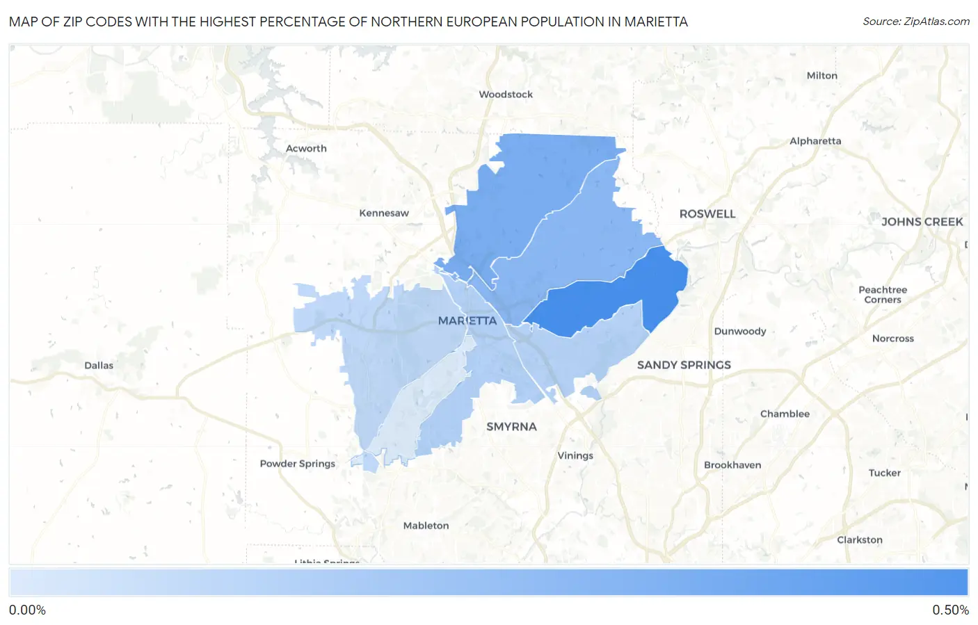 Zip Codes with the Highest Percentage of Northern European Population in Marietta Map