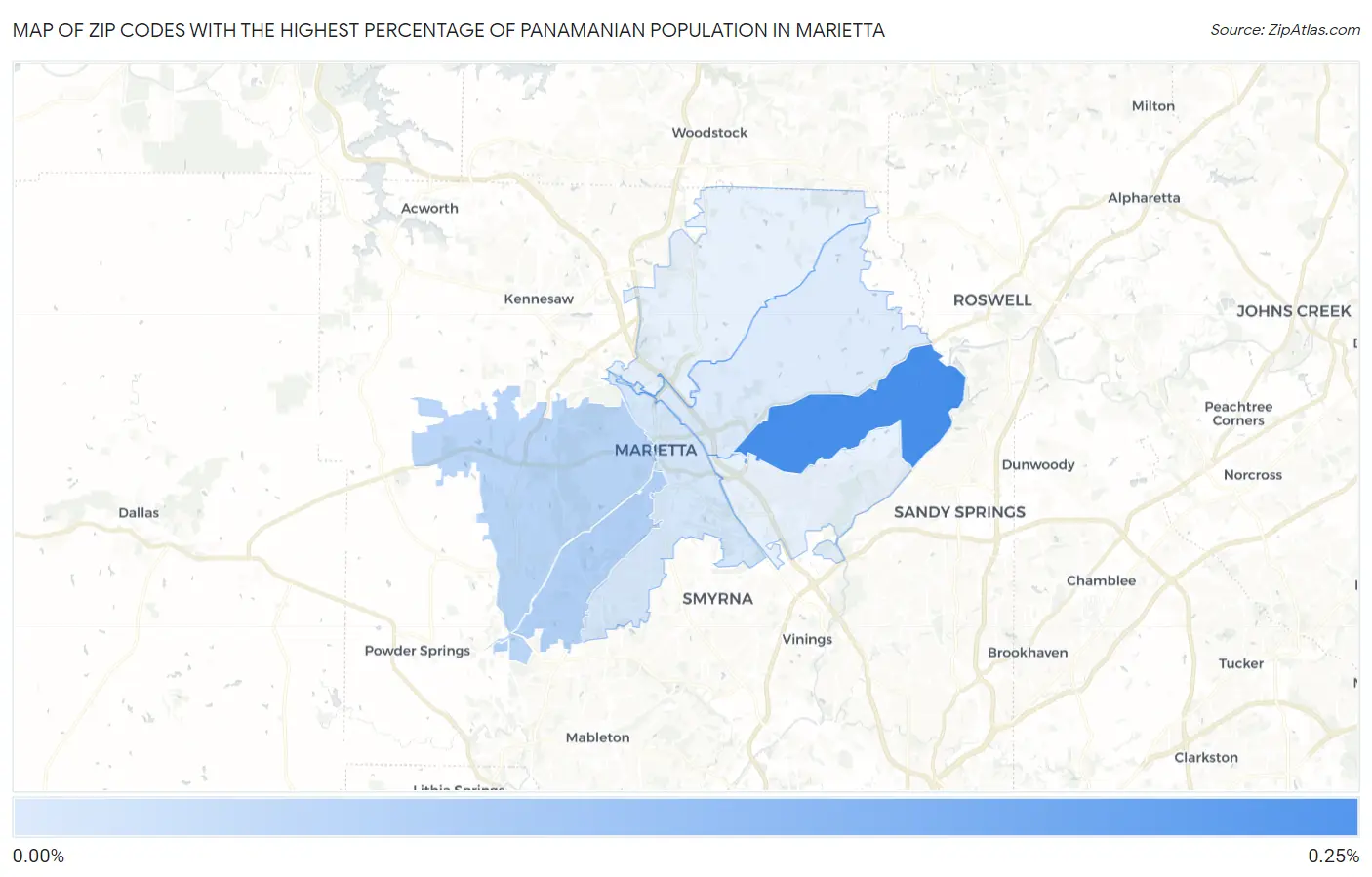 Zip Codes with the Highest Percentage of Panamanian Population in Marietta Map