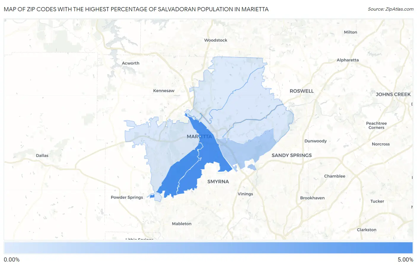 Zip Codes with the Highest Percentage of Salvadoran Population in Marietta Map