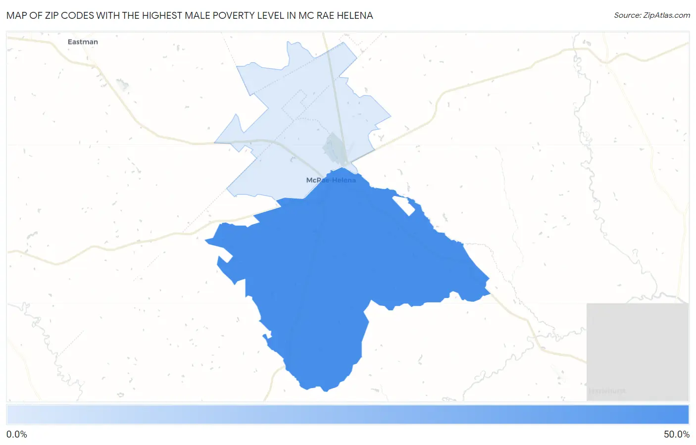 Zip Codes with the Highest Male Poverty Level in Mc Rae Helena Map