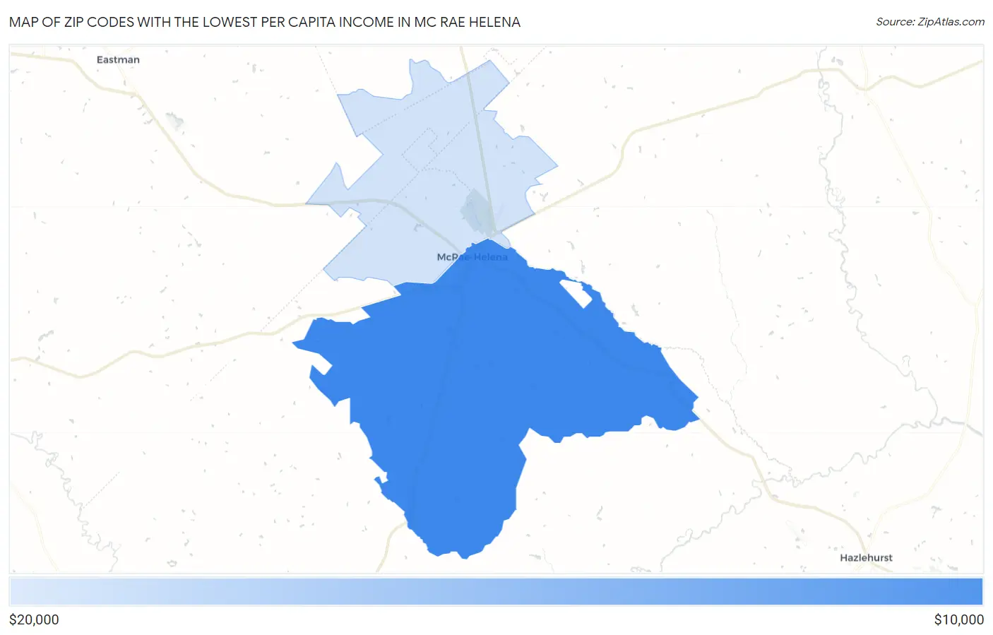 Zip Codes with the Lowest Per Capita Income in Mc Rae Helena Map