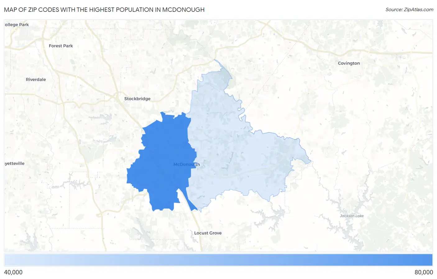Zip Codes with the Highest Population in Mcdonough Map